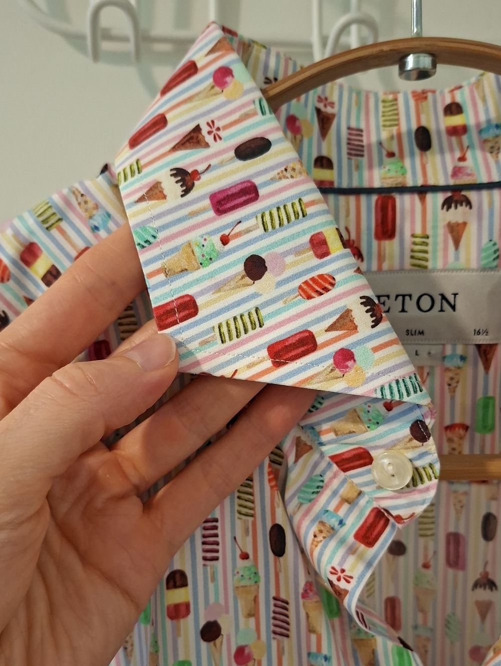Eton Luxury 100% Cotton Men's Striped & Ice Cream Print Shirt (Size L Slim 16.5)